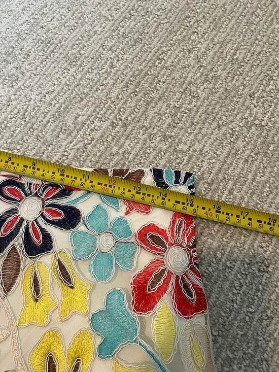 Anthropologie Eva Franco Floral Embroidered Midi Skirt Sz 10 A-Line Mesh Overlay - Picture 14 of 16